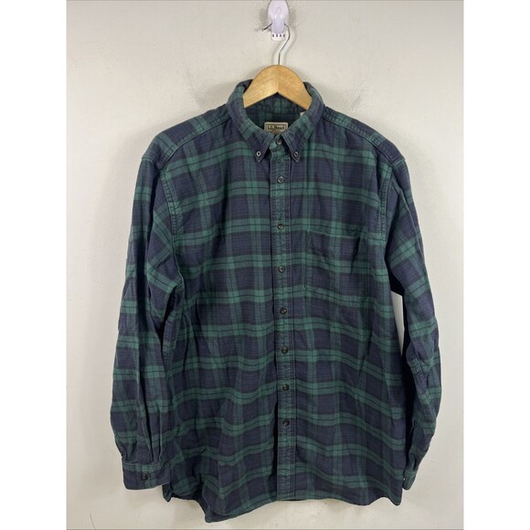 LL Bean Men’s Button Up Flannel Shirt Green/Blue Tartan Plaid Size LT Large Tall - Picture 1 of 7